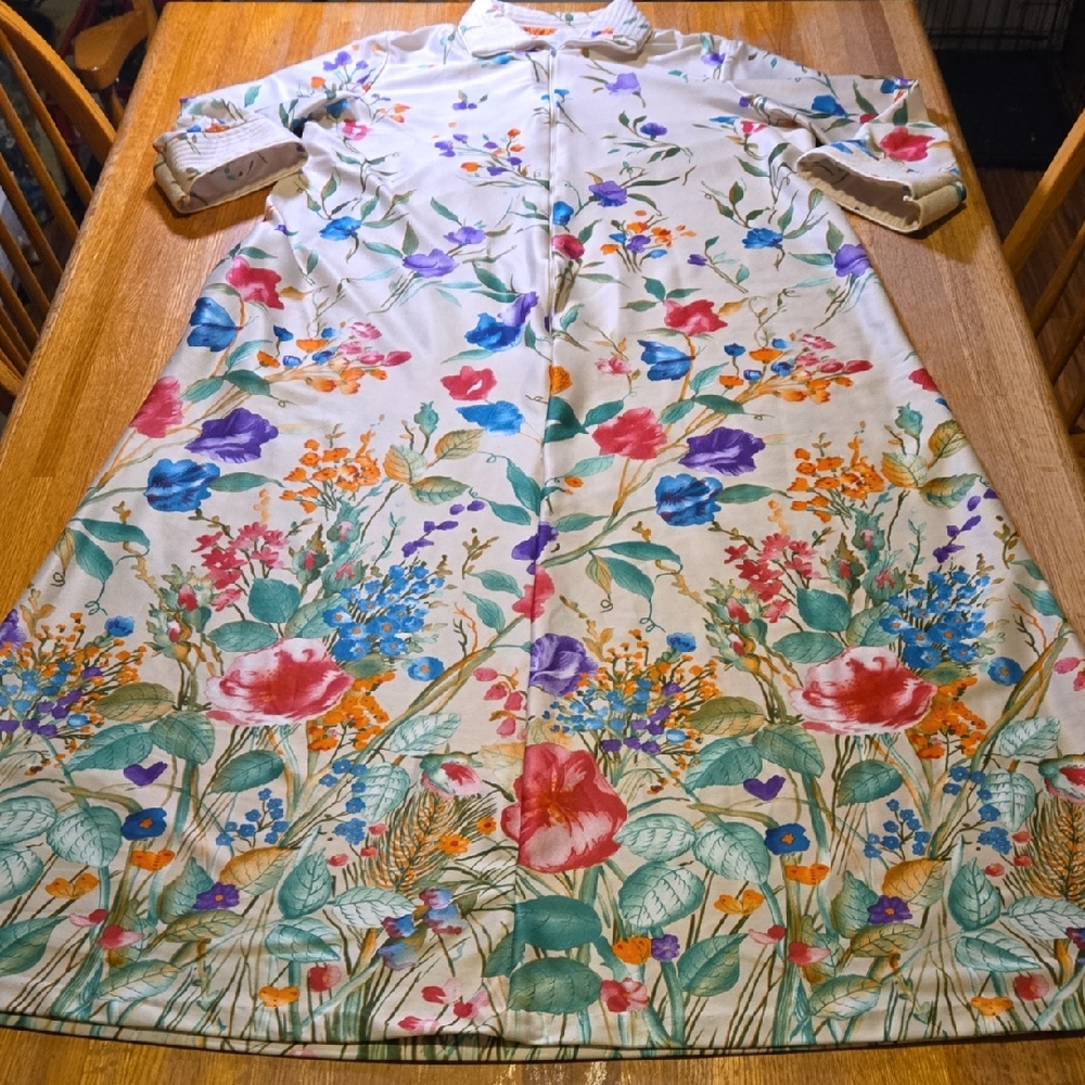VTG JCPenney Misses Robe Large Floral Print Collar Half Sleeve Half Zip Pullover